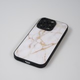 iPhone 13 Pro Max Case Hülle - Glass Marmor mit Silikonrand - Weiss