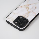 iPhone 13 Pro Max Case Hülle - Glass Marmor mit Silikonrand - Weiss
