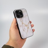 iPhone 13 Pro Max Case Hülle - Glass Marmor mit Silikonrand - Weiss