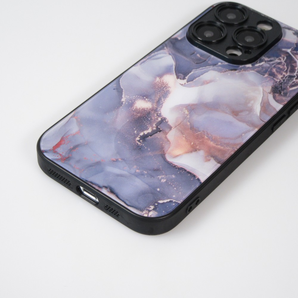 Coque iPhone 13 Pro Max - Glass marbre avec bord en silicone - Violet