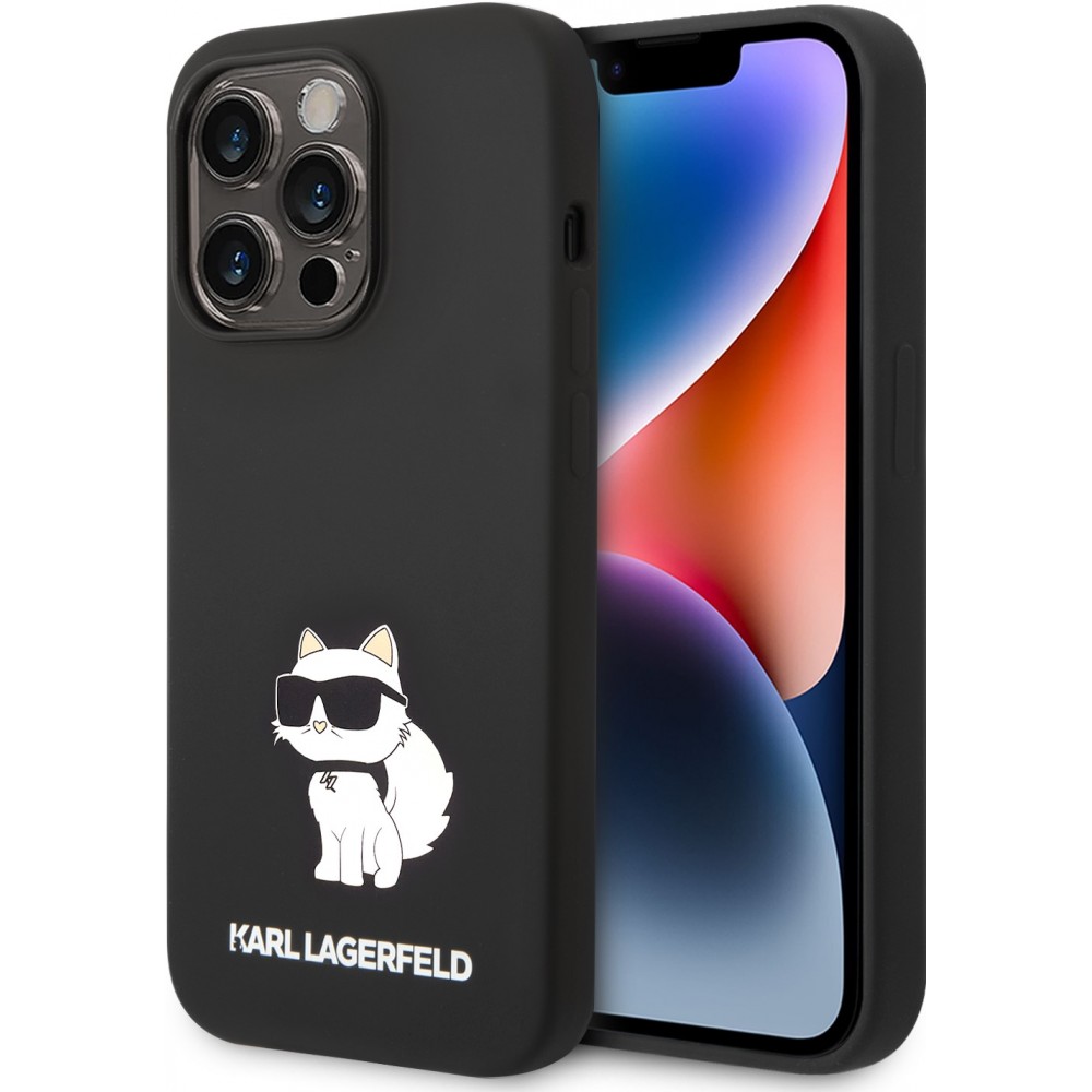iPhone 14 Pro Case Hülle - Karl Lagerfeld Silikon Soft-Touch Choupette - Schwarz