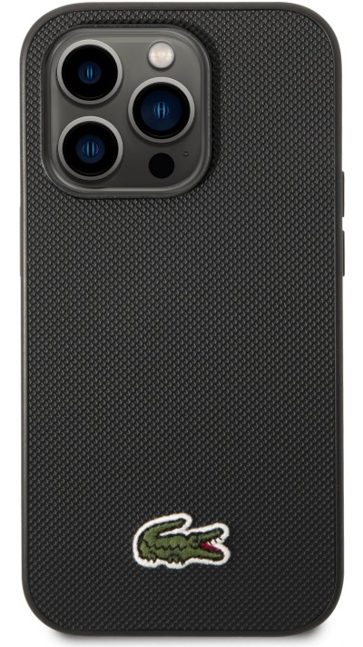 iPhone 14 Pro Case Hülle - Lacoste Petit Piqué Effekt mit MagSafe und gesticktem Logo-Patch - Schwarz