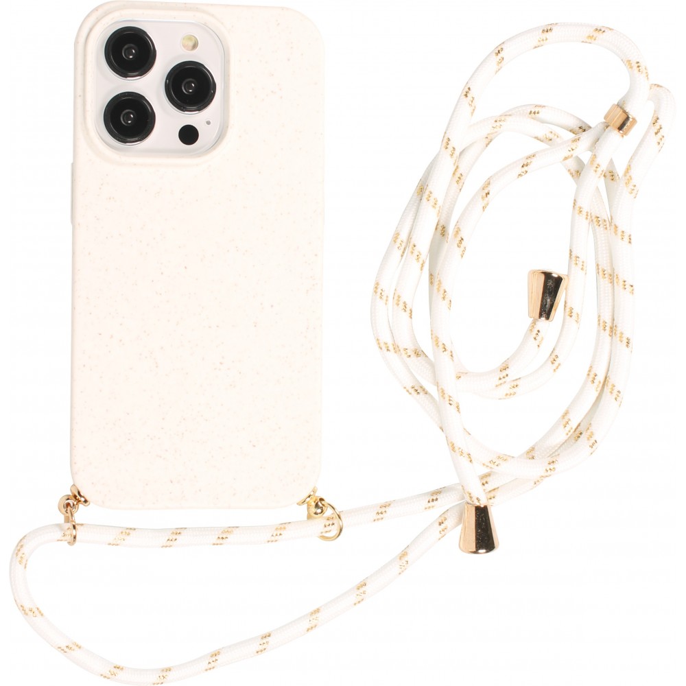 iPhone 16 Pro Max Case Hülle - Bio Eco-Friendly Vegan mit Handykette Necklace - Weiss