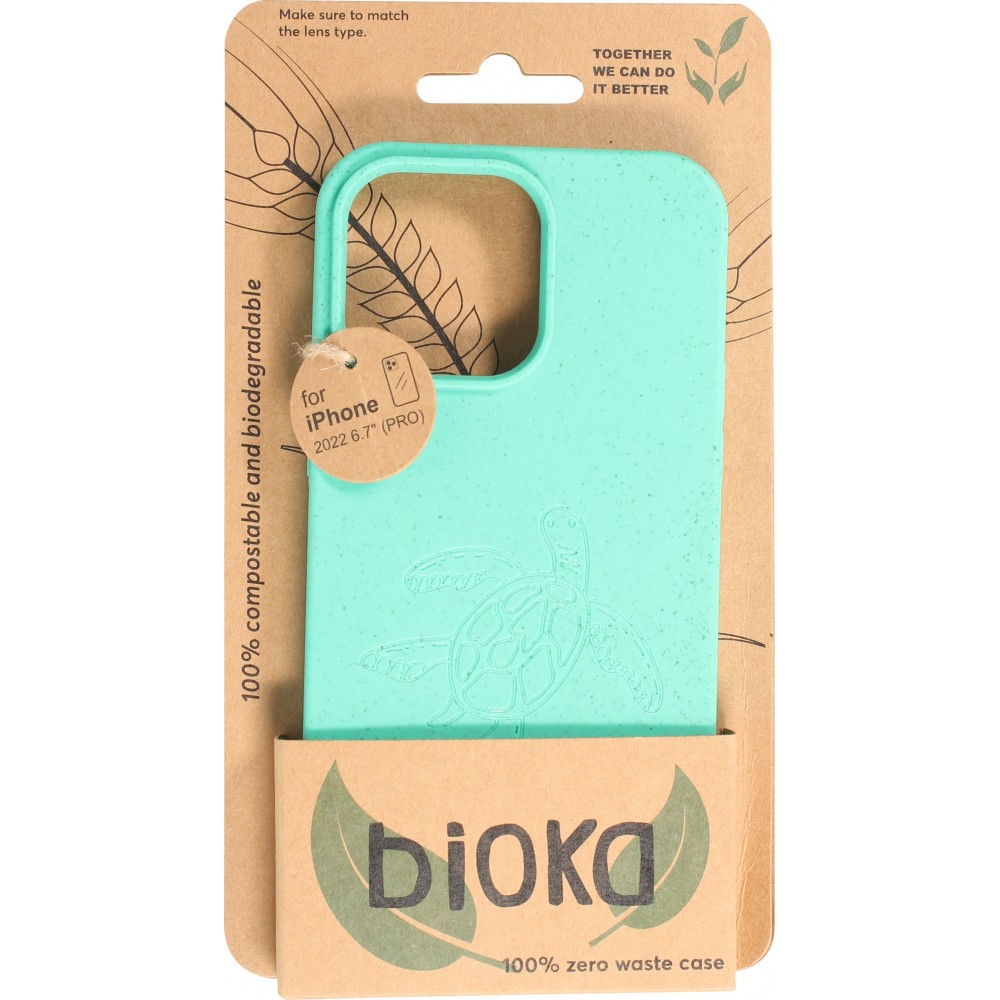 iPhone 14 Pro Max Case Hülle - Bioka Biologisch Abbaubar Eco-Friendly Kompostierbar - Seele der Schildkröte - Türkis