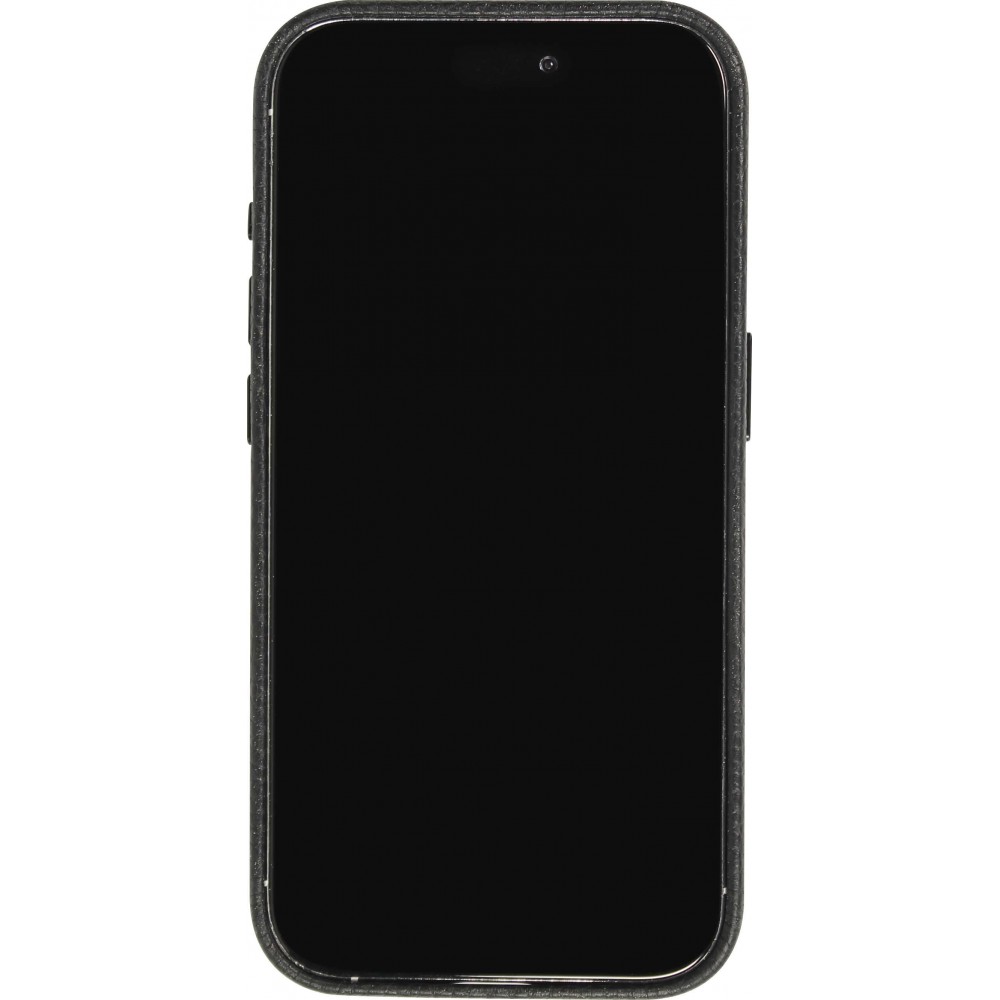 iPhone 15 Pro Max Case Hülle - Vollständig genarbtes Luxuskalbsleder mit Metallknöpfen und MagSafe - Schwarz