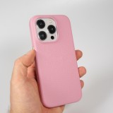 iPhone 14 Pro Max Case H&uuml;lle - Vollst&auml;ndig genarbtes Luxuskalbsleder mit Metallkn&ouml;pfen und MagSafe - Rosa
