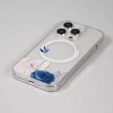 iPhone 14 Pro Case Hülle - Gummi Silikon steif mit MagSafe blaue Rose - Transparent