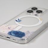 iPhone 14 Pro Case Hülle - Gummi Silikon steif mit MagSafe blaue Rose - Transparent