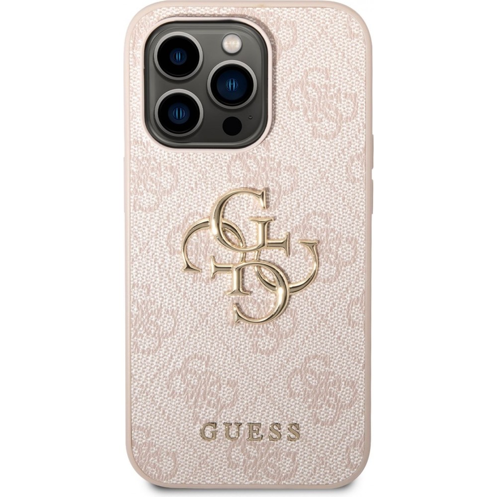 iPhone 14 Pro Max Case H&uuml;lle - Guess PU 4G mit Metall-Logo - Rosa