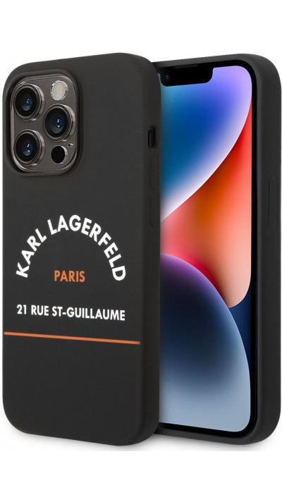 iPhone 14 Plus Case Hülle - Karl Lagerfeld Rue St-Guillaume Silikon Soft-Touch - Schwarz