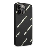 iPhone 14 Pro Max Case Hülle - Karl Lagerfeld genarbtes Kunstleder mit wiederholtem Logoaufdruck - Schwarz