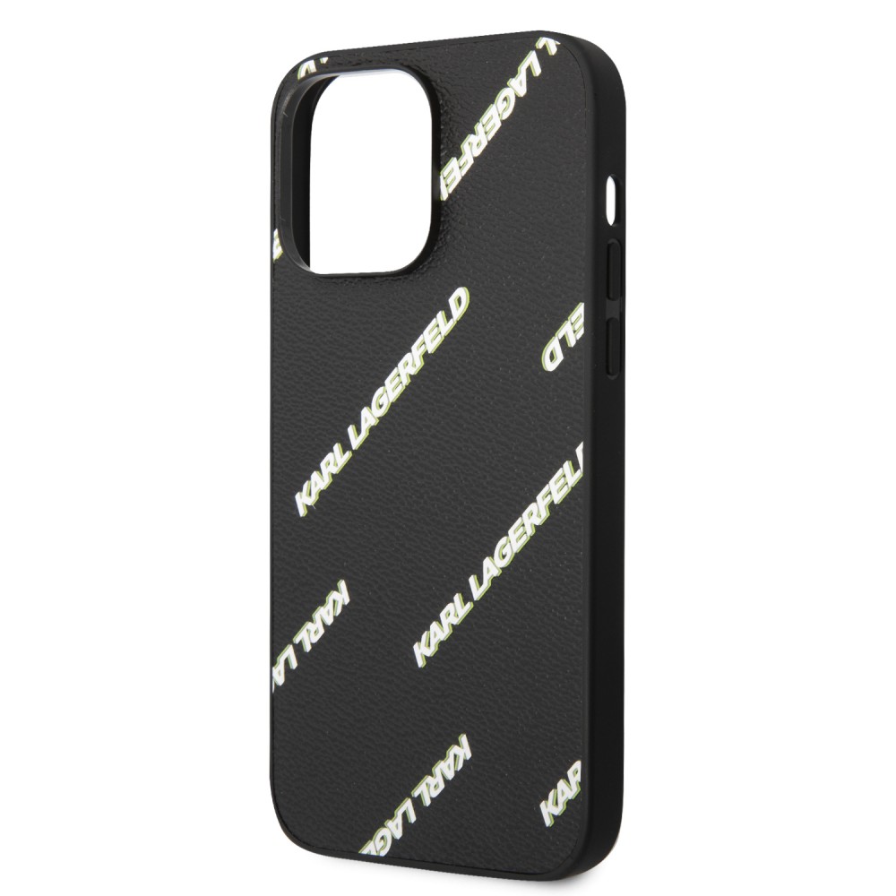 iPhone 14 Pro Max Case Hülle - Karl Lagerfeld genarbtes Kunstleder mit wiederholtem Logoaufdruck - Schwarz