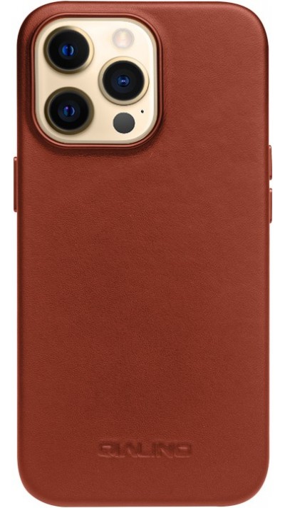 iPhone 14 Pro Max Case Hülle - Qialino Echtleder (MagSafe kompatibel) - Braun
