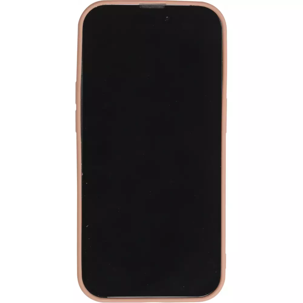 Coque iPhone 16 Pro - Silicone mat dessin cœur doré - Brun