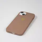 Coque iPhone 16 Pro - Silicone mat dessin cœur doré - Brun