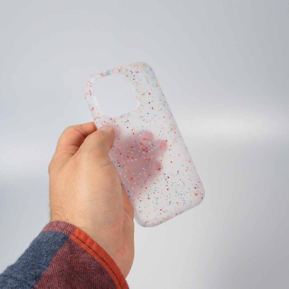 iPhone 14 Pro Max Case Hülle - Silikon neu zusammengesetzt mit mehrfarbigen Punkten Sensation Dots - Transparent