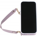 iPhone 14 Pro Max Case Hülle - Soft-Touch-Silikon mit Karten- oder Geldfach aus Leder und integriertem Lanyard - Hellviolett