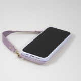 iPhone 14 Pro Max Case Hülle - Soft-Touch-Silikon mit Karten- oder Geldfach aus Leder und integriertem Lanyard - Hellviolett