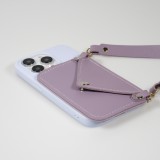 iPhone 14 Pro Max Case Hülle - Soft-Touch-Silikon mit Karten- oder Geldfach aus Leder und integriertem Lanyard - Hellviolett