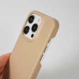 iPhone 14 Pro Case H&uuml;lle - Premium Luxus Echtleder mit verstell- und abnehmbarem Lederriemen + MagSafe - Beige