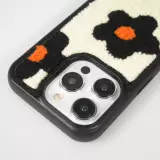 Coque iPhone 14 Pro Max - Silicone avec surface tufting effet fleur - Noir