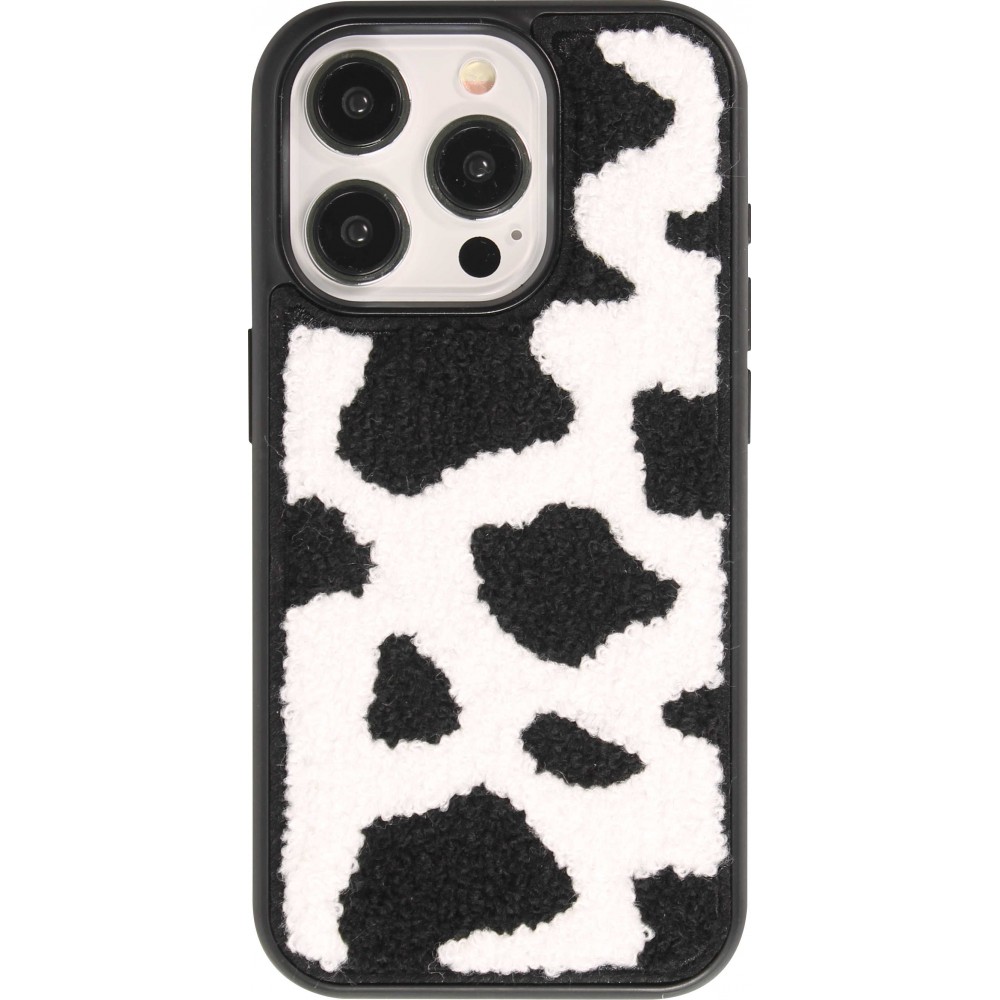 Coque iPhone 14 Pro Max - Silicone avec surface tufting effet peau de vache - Noir