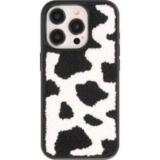 Coque iPhone 14 Pro Max - Silicone avec surface tufting effet peau de vache - Noir