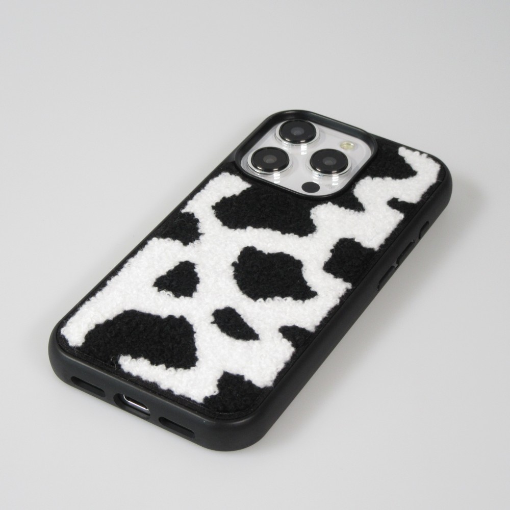 Coque iPhone 14 Pro Max - Silicone avec surface tufting effet peau de vache - Noir