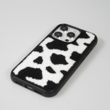 Coque iPhone 14 Pro Max - Silicone avec surface tufting effet peau de vache - Noir