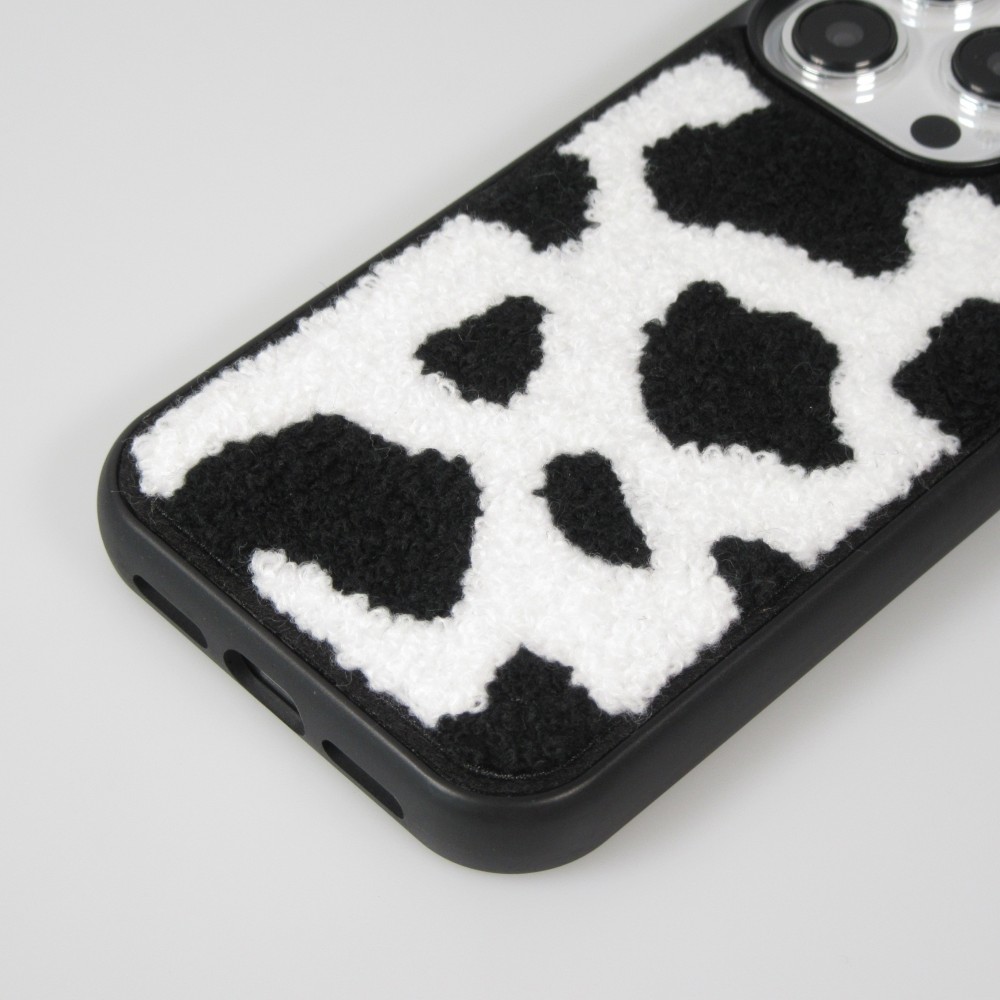 Coque iPhone 14 Pro Max - Silicone avec surface tufting effet peau de vache - Noir