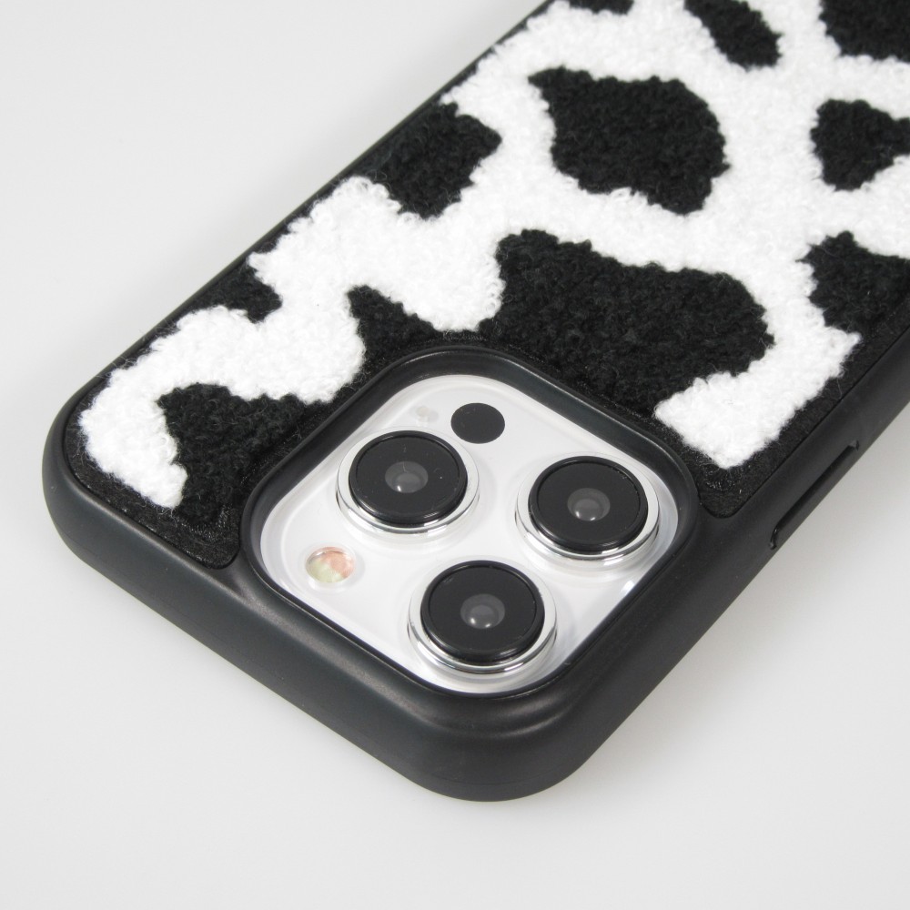 Coque iPhone 14 Pro Max - Silicone avec surface tufting effet peau de vache - Noir