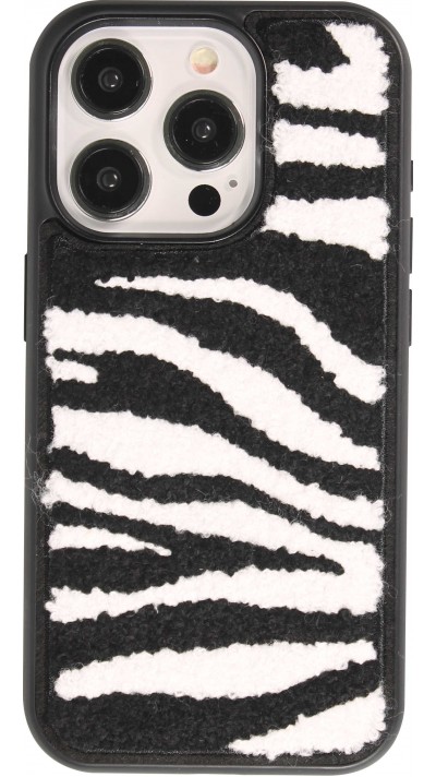 Coque iPhone 14 Pro Max - Silicone avec surface tufting effet peau de zèbre - Noir