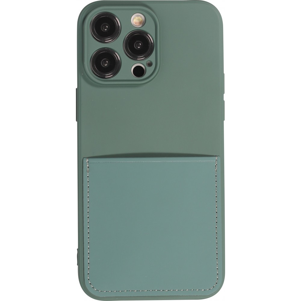 iPhone 14 Pro Case Hülle - Glattes Silikon mit Kartenfach & extra Kameraschutz - Dunkelgrün