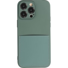 iPhone 14 Pro Case Hülle - Glattes Silikon mit Kartenfach & extra Kameraschutz - Dunkelgrün