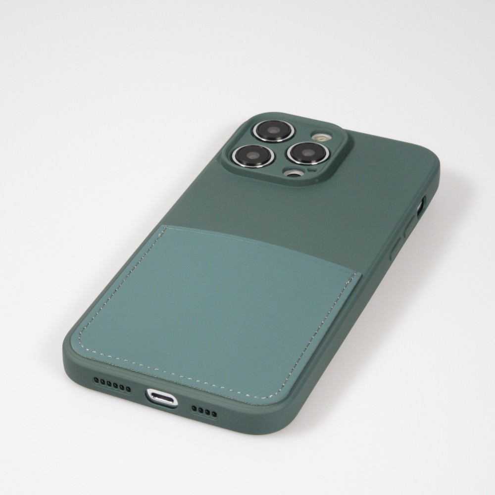 iPhone 14 Pro Case Hülle - Glattes Silikon mit Kartenfach & extra Kameraschutz - Dunkelgrün