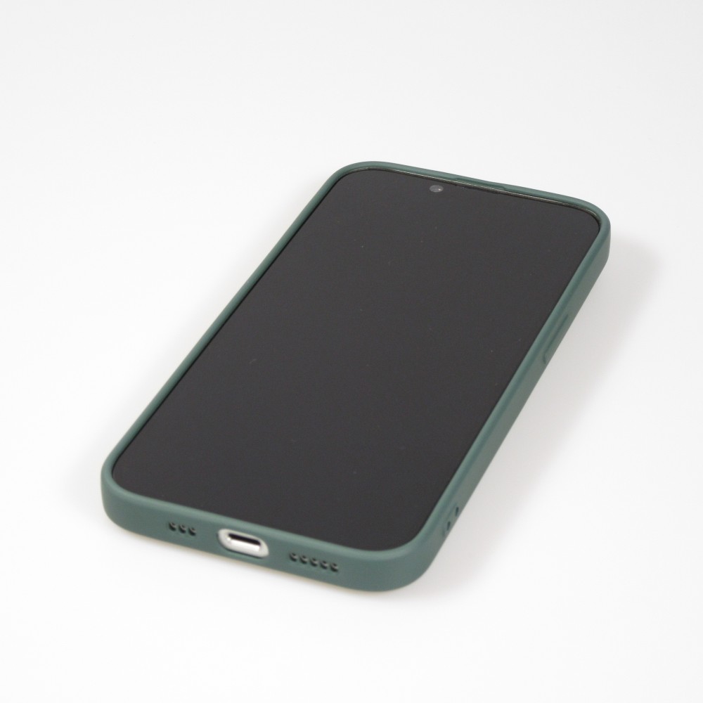 iPhone 14 Pro Case Hülle - Glattes Silikon mit Kartenfach & extra Kameraschutz - Dunkelgrün