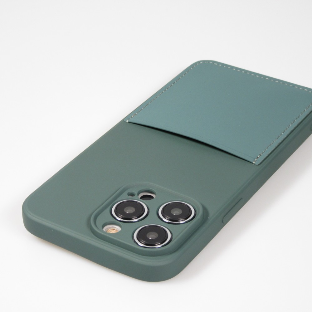 iPhone 14 Pro Case Hülle - Glattes Silikon mit Kartenfach & extra Kameraschutz - Dunkelgrün