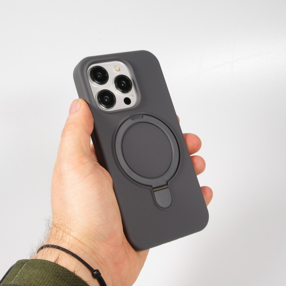 iPhone 14 Pro Max Case Hülle - Silikon matt MagSafe mit Haltering - Grau