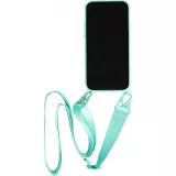 Coque iPhone 14 Pro Max - Silicone mat avec lanière et mousqueton en fer - Bleu clair