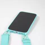 Coque iPhone 14 Pro Max - Silicone mat avec lanière et mousqueton en fer - Bleu clair