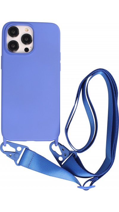 iPhone 14 Pro Case Hülle - Silikon matt mit Trageschlaufe und Metall Karabiner - Blau