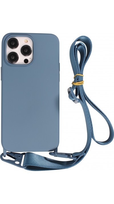 iPhone 14 Pro Max Case Hülle - Silikon matt mit Trageschlaufe und Metall Karabiner - Deep Sea Blue