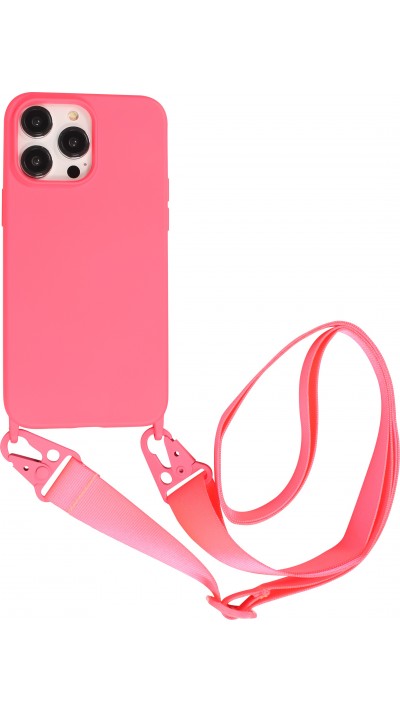 Coque iPhone 14 Pro Max - Silicone mat avec lanière et mousqueton en fer - Grenade