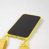 Coque iPhone 14 Pro Max - Silicone mat avec lanière et mousqueton en fer - Jaune