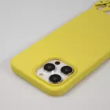 Coque iPhone 14 Pro Max - Silicone mat avec lanière et mousqueton en fer - Jaune