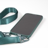 iPhone 14 Pro Max Case Hülle - Silikon matt mit Trageschlaufe und Metall Karabiner - Dunkelgrün