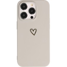 iPhone 16 Pro Case Hülle - Silikon matt Herzdesign gold - Grau