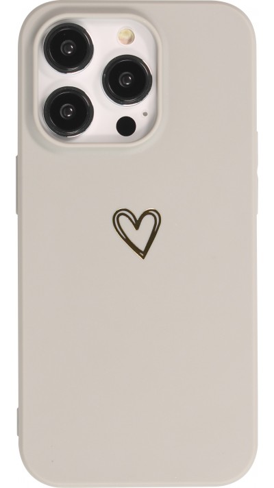 iPhone 16 Pro Max Case Hülle - Silikon matt Herzdesign gold - Grau