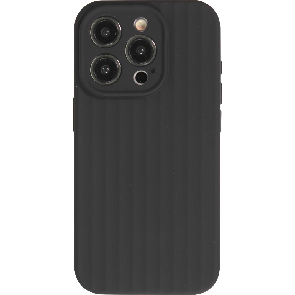 Coque iPhone 14 Pro Max - Silicone mat soft touch avec lignes en relief  - Noir