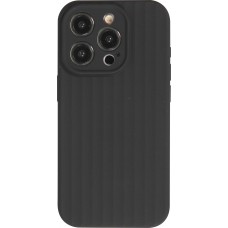 Coque iPhone 14 Pro Max - Silicone mat soft touch avec lignes en relief  - Noir